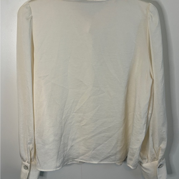 Zara Cream Button Down Blouse with Peter Pan Collar and Long Sleeves - Picture 3 of 7